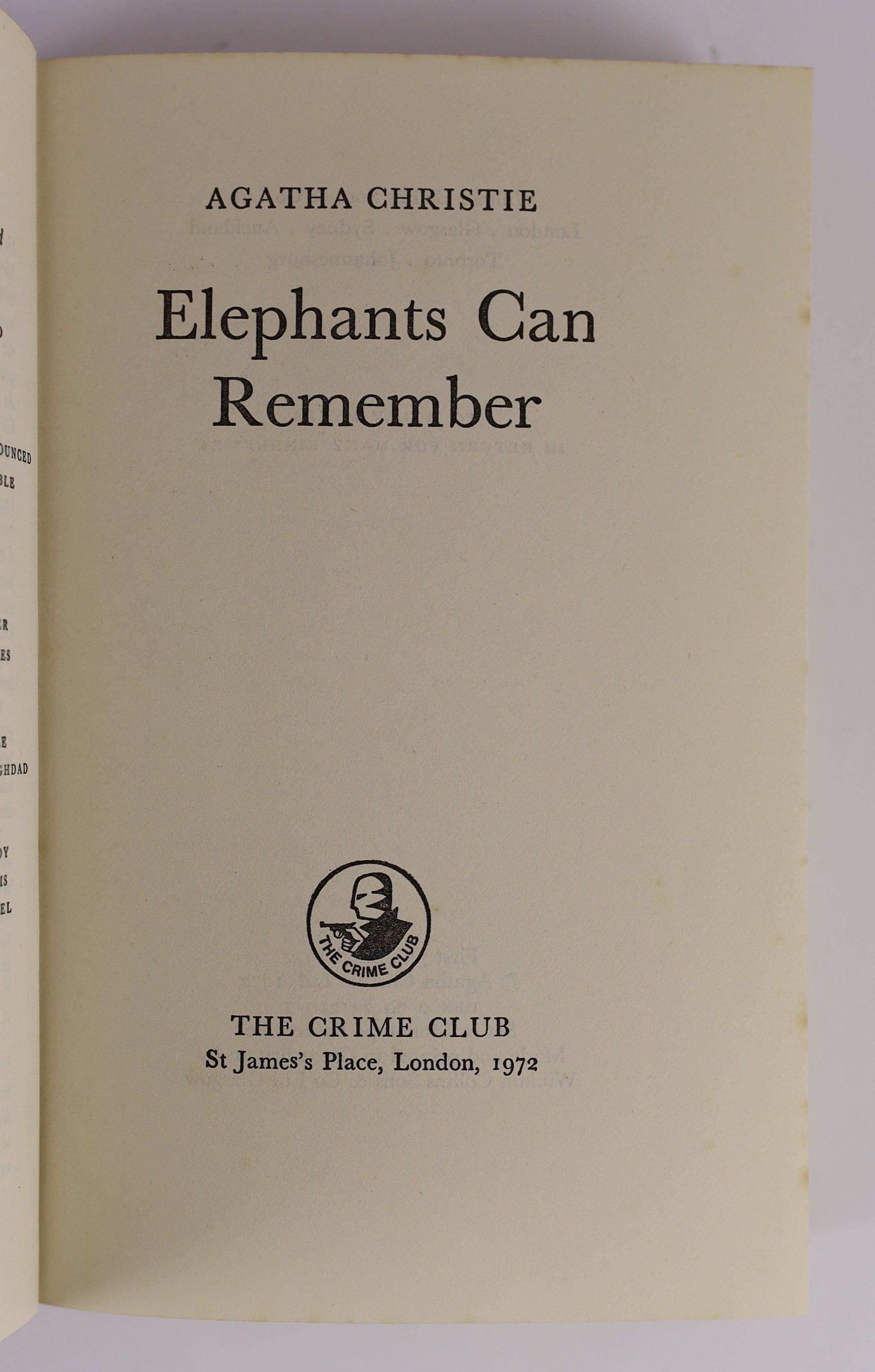 Christie, Agatha -Two works - Elephants Can Remember, 1st edition